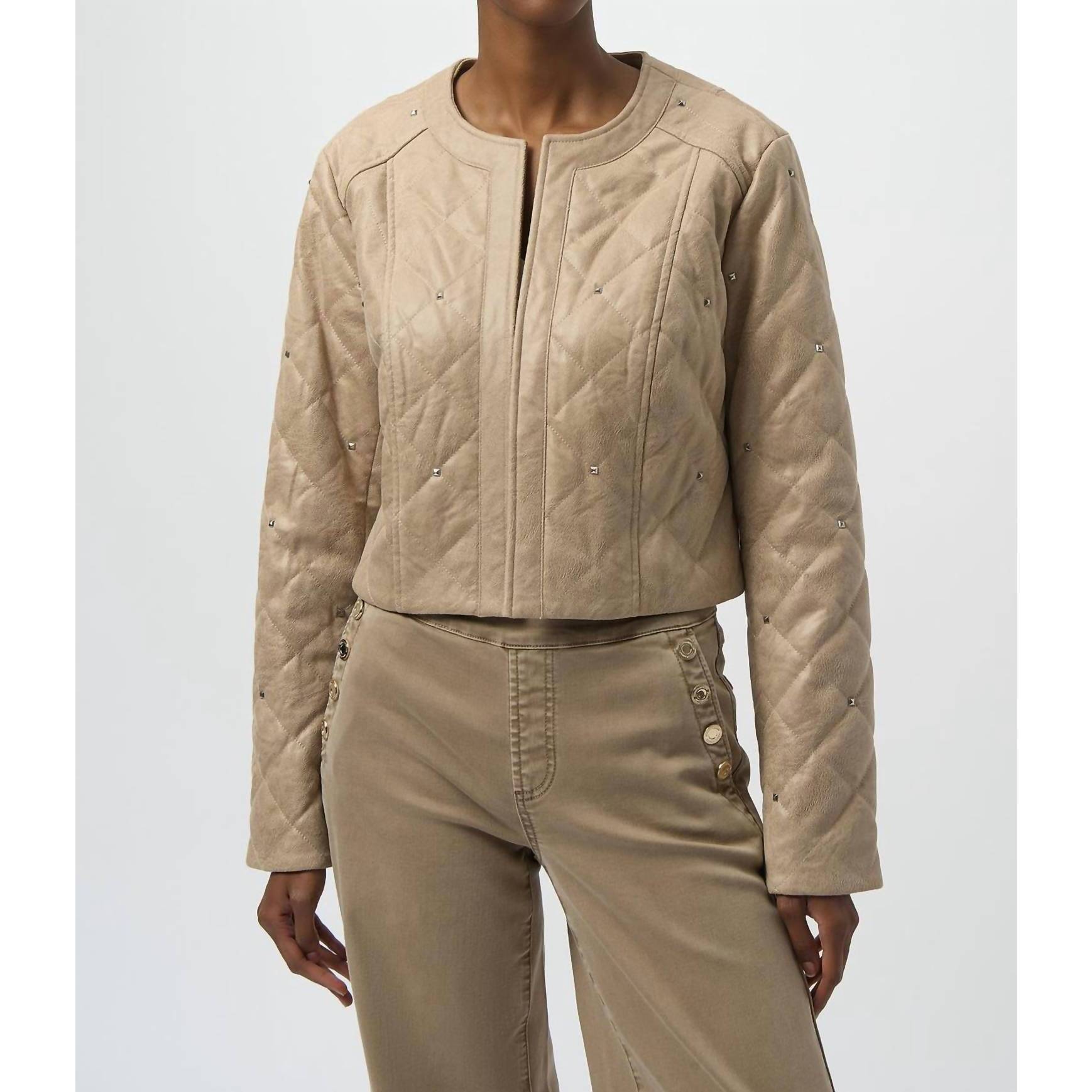 New Joseph Ribkoff Diamond Quilt Studded Jacket In Fawn